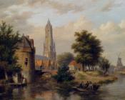 巴斯勒莫斯约翰内斯范霍夫 - View Of A Riverside Dutch Town